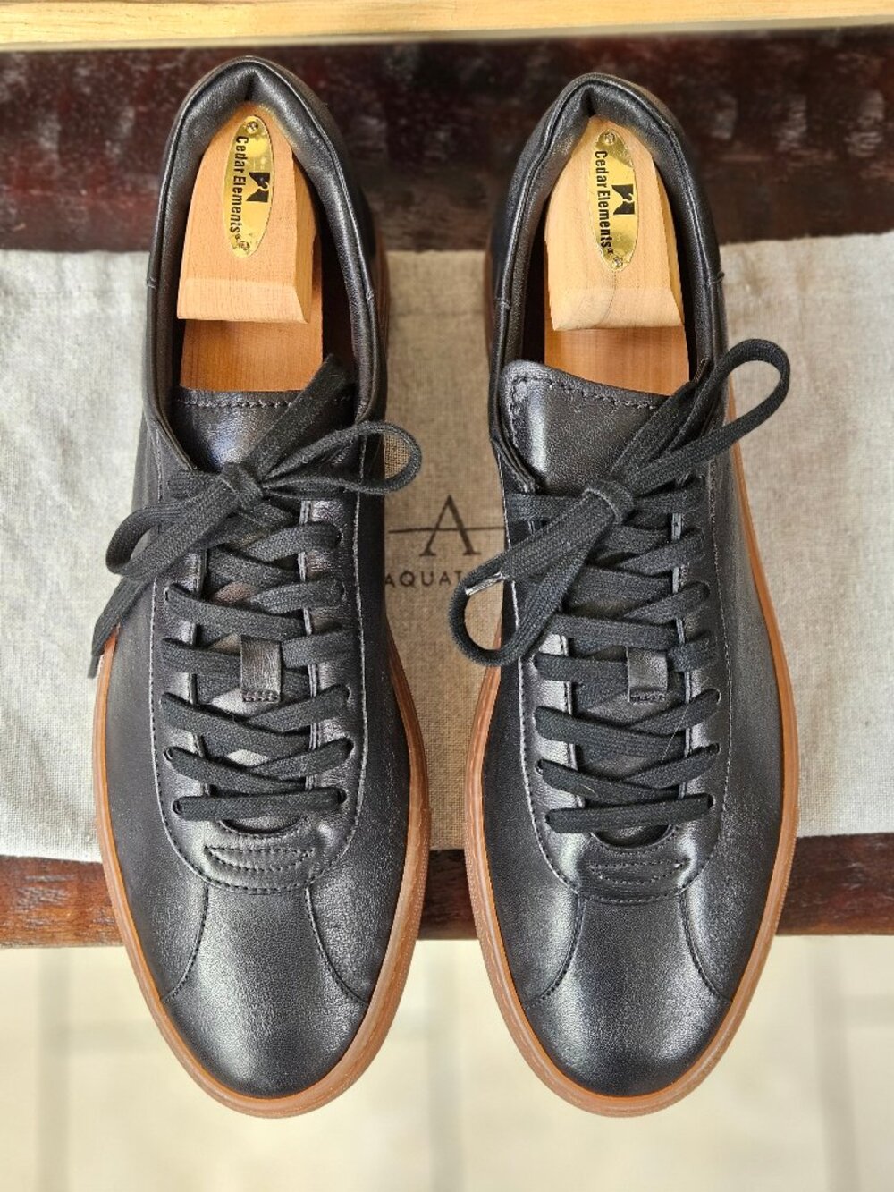 Aquatalia Men's Scott Smooth Leather Sneakers, Black, Sz 13 - Picture 2 of 15